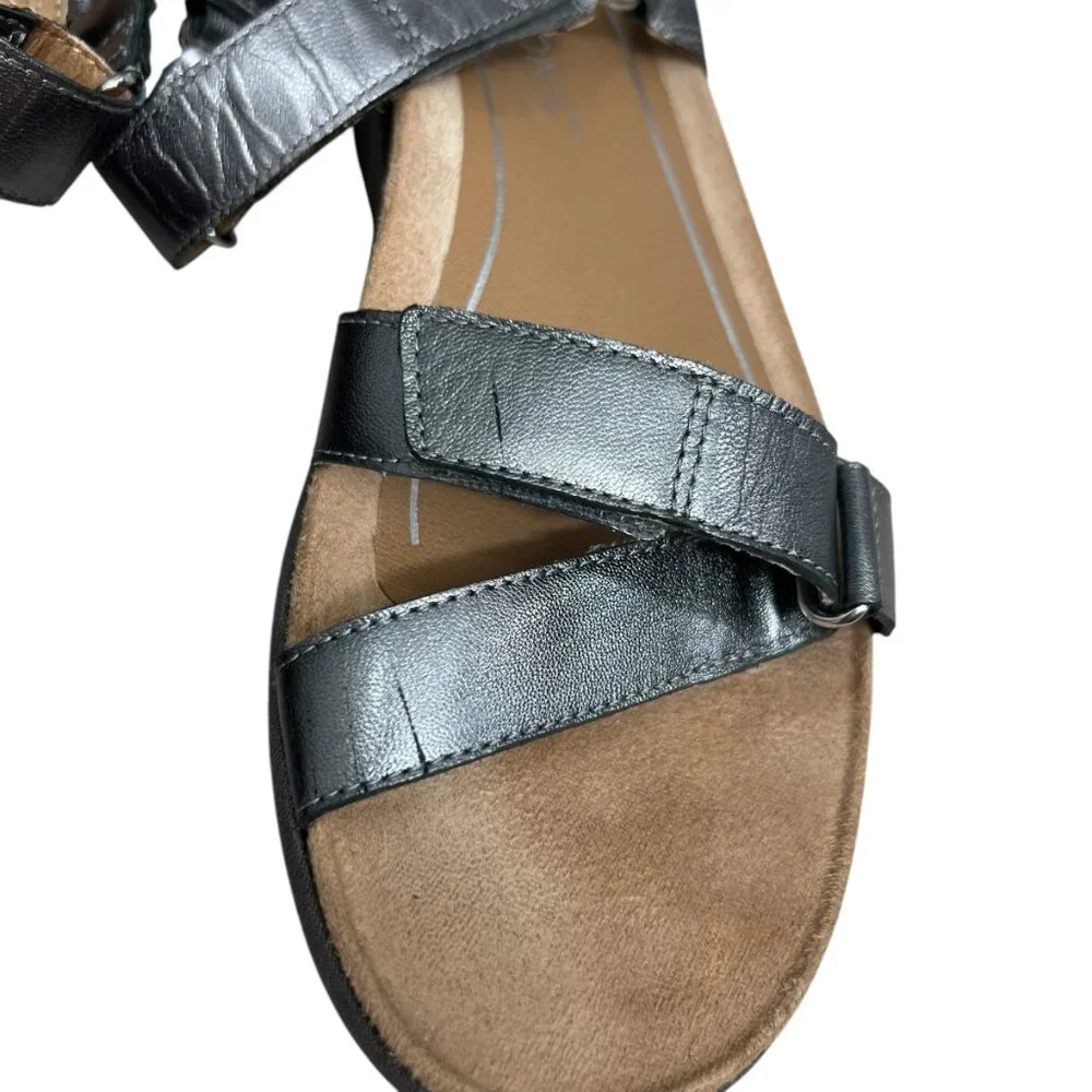 Vionic Kayan Leather Metallic Pewter Strappy Platform Sandal Women's size 8